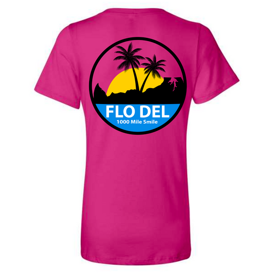 FLO DEL Round Logo Womens V-Neck Relaxed Fit Tee, Short Sleeve | 2 Colors