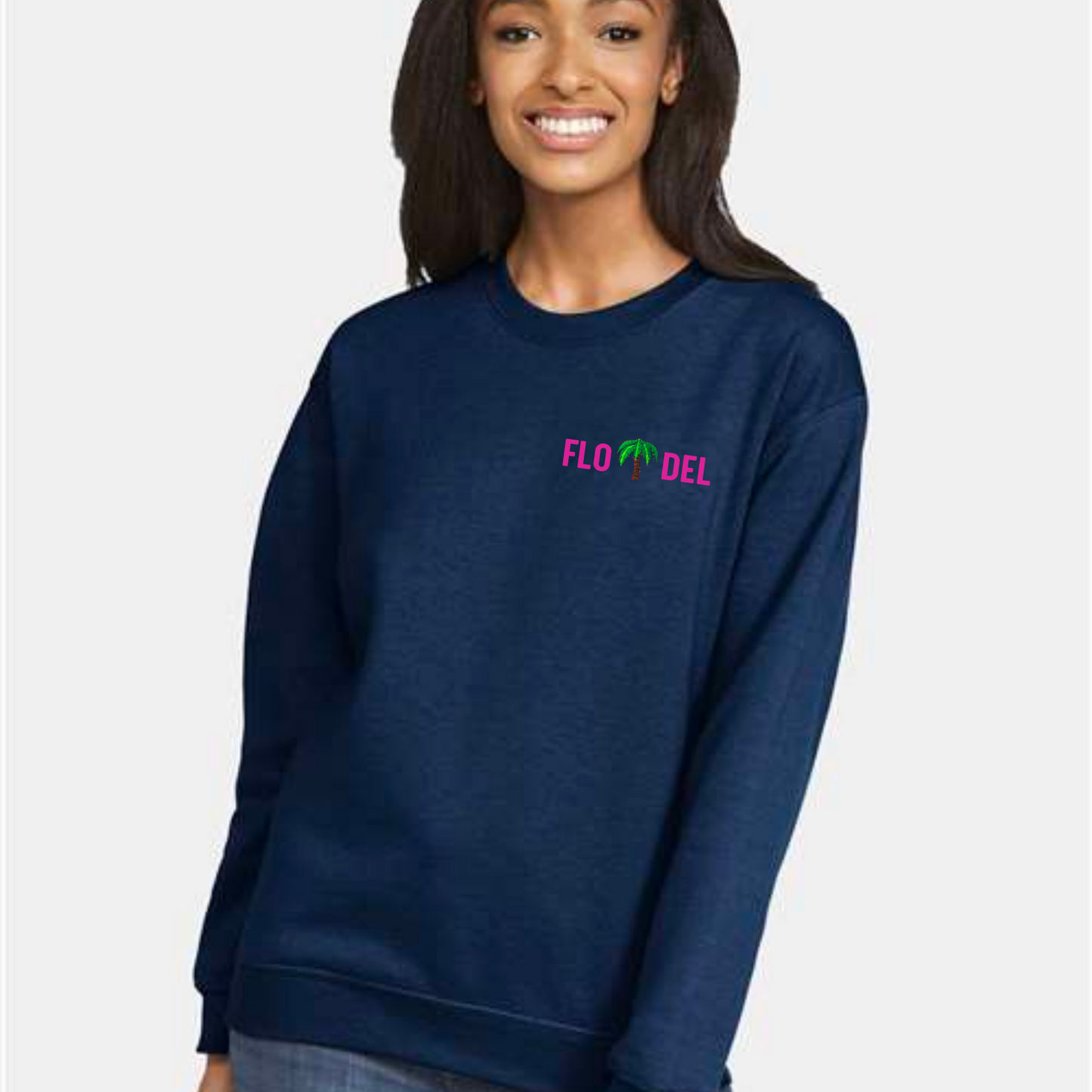 FLO DEL Palm Tree Embroidered Soft Style Crew Neck Sweatshirt | 2 Colors