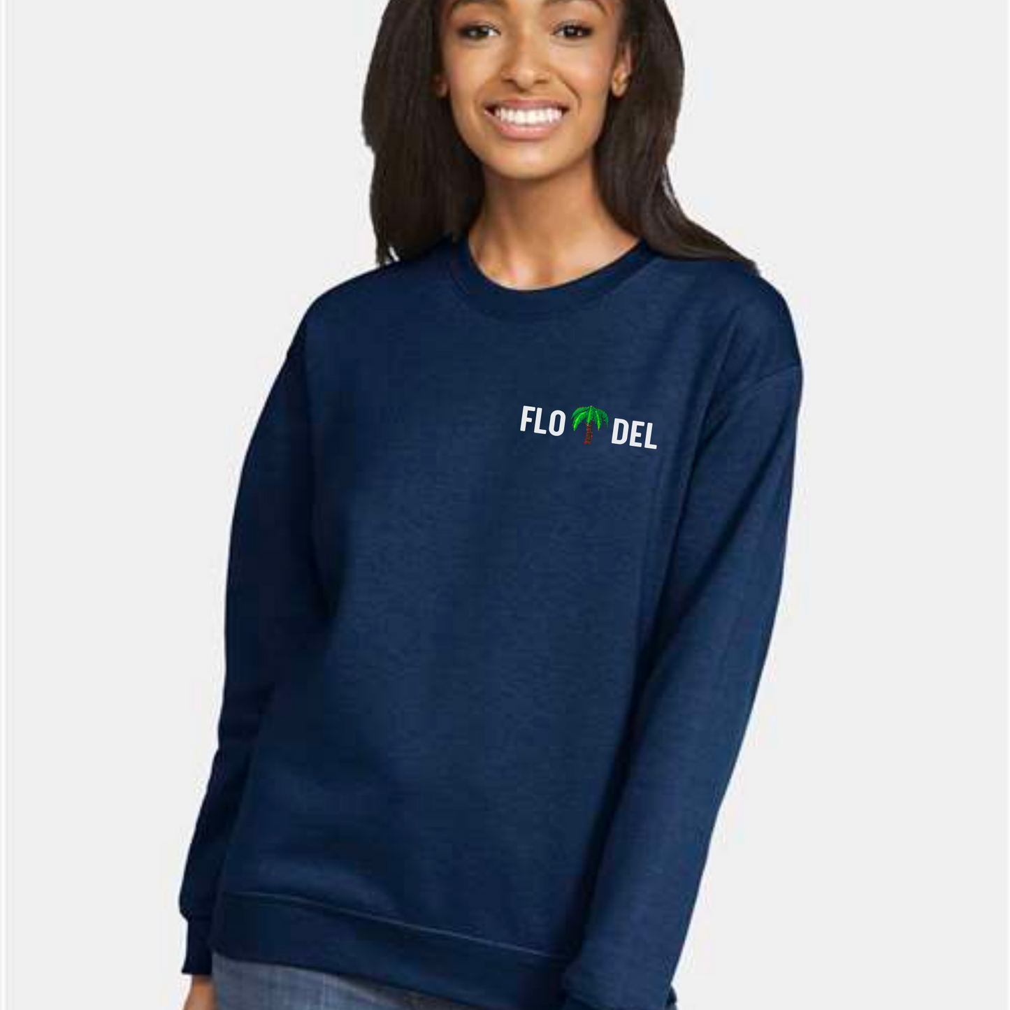 FLO DEL Palm Tree Embroidered Soft Style Crew Neck Sweatshirt | 2 Colors