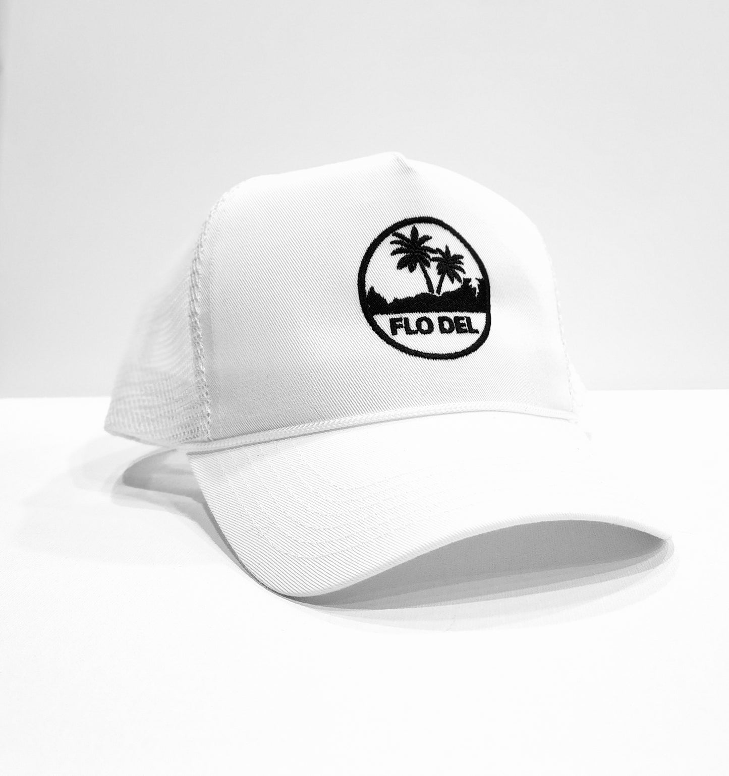 FLO DEL Snapback Trucker Hat w/ Round Logo | White