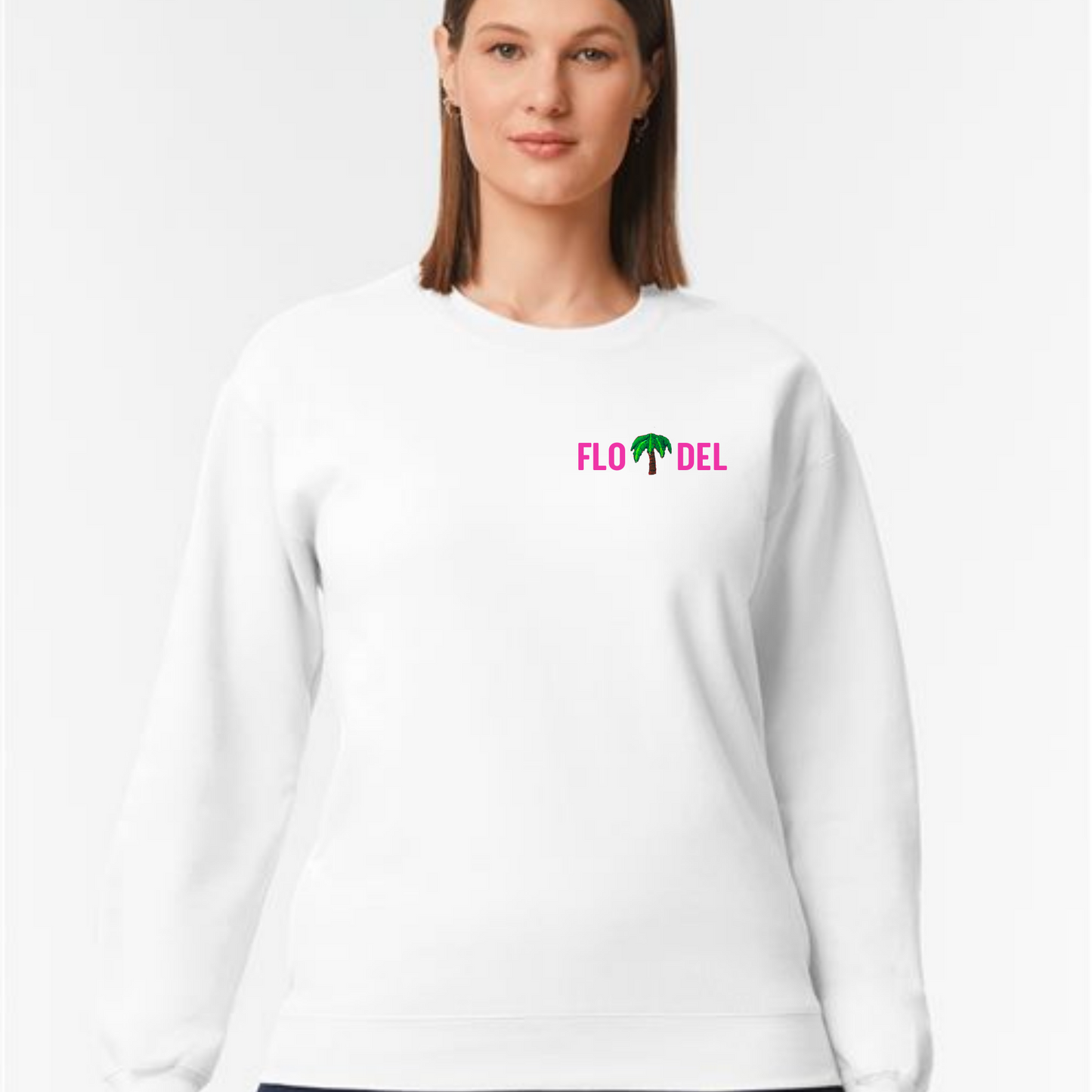 FLO DEL Palm Tree Embroidered Soft Style Crew Neck Sweatshirt | 2 Colors