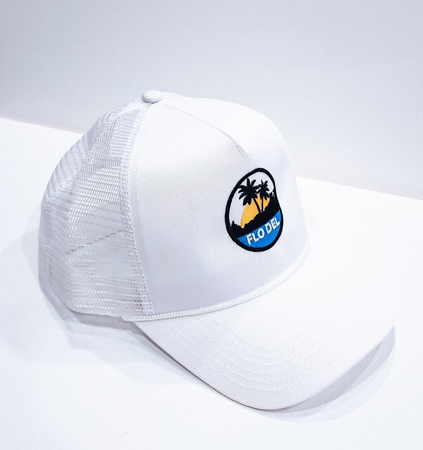 FLO DEL Snapback Trucker Hat w/ Round Logo | White